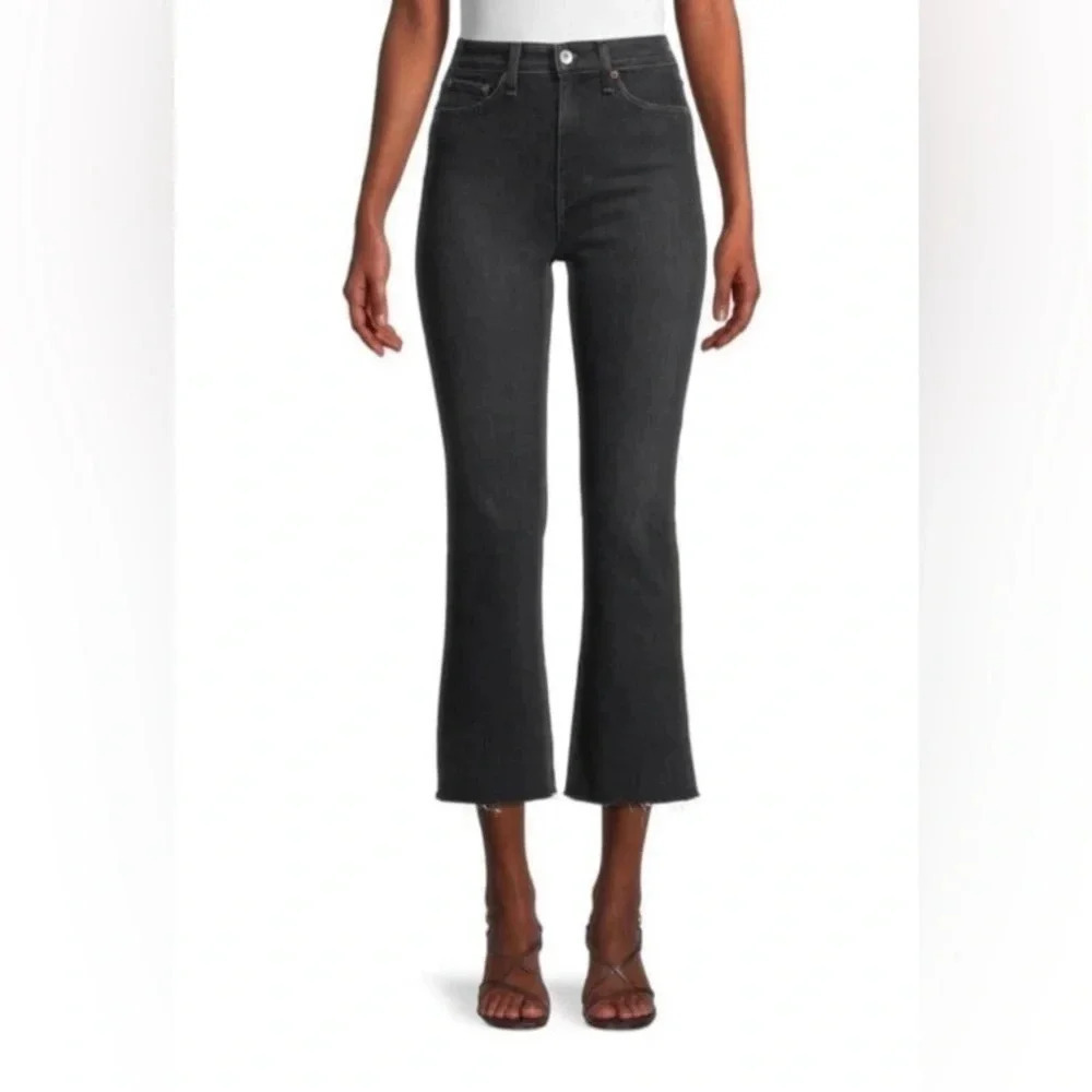 Rag & Bone Nina High Rise Black Ankle Flare Jeans Size 31 Raw Hem